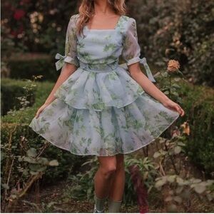 NWOT JessaKae Petal Dress Layered Dress in Light Blue and Green XS